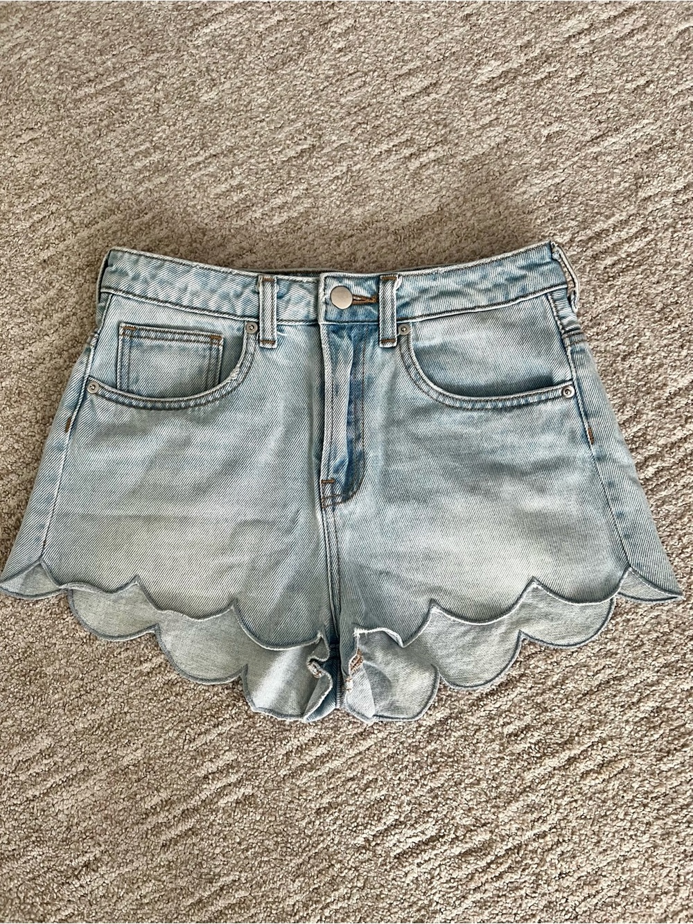 H&M Light Blue Scalloped Hem Denim Shorts